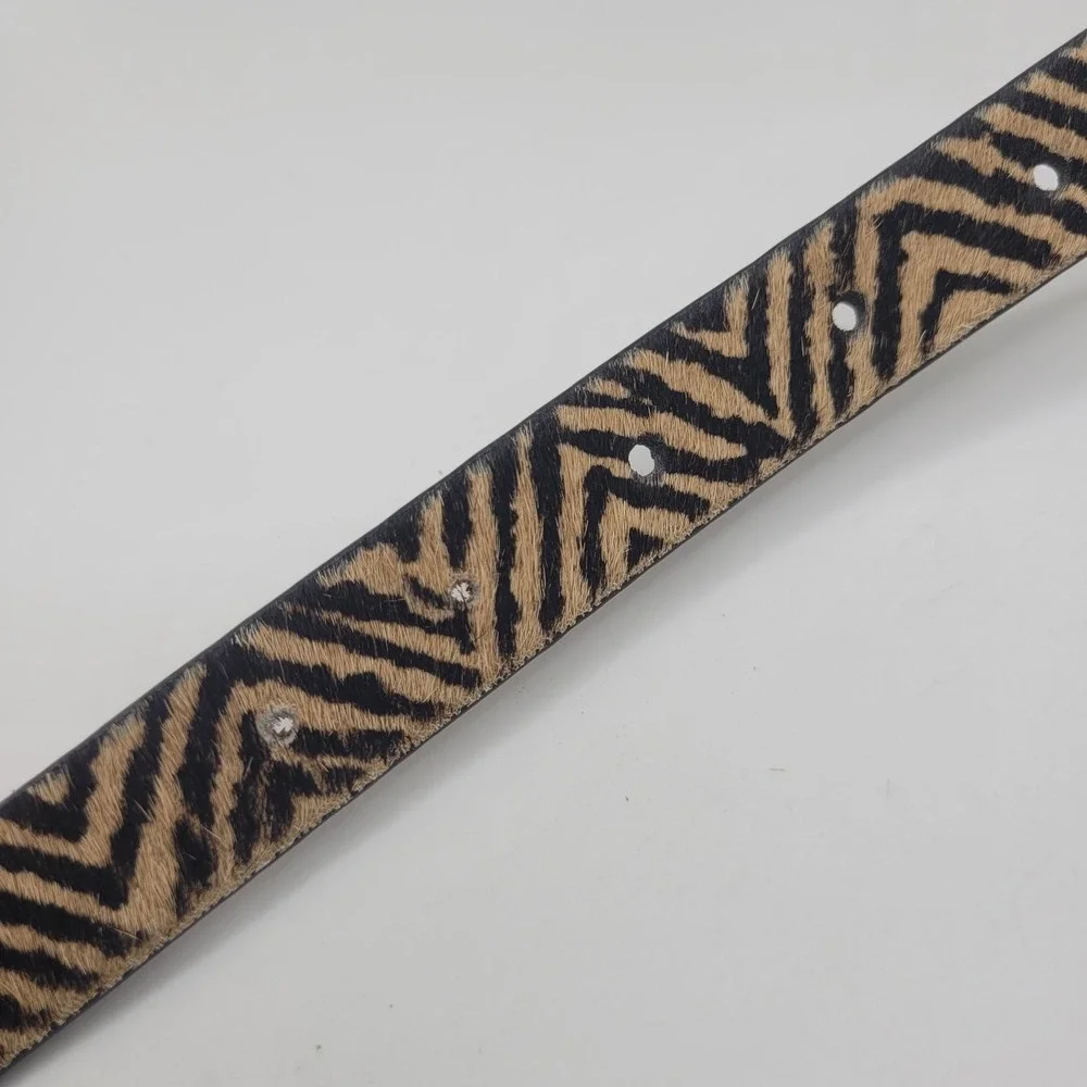 Zebra Print Belt Med Brown Calf Hair Leather Skinny Thin Boho Equestrian Cowgirl